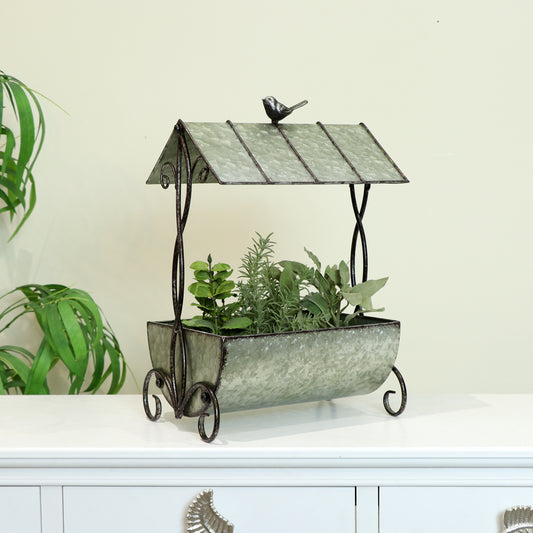  Rustic Metal Wishing Well Planter Pot 