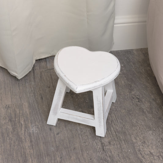  Small White Mango Wood Heart Stool 