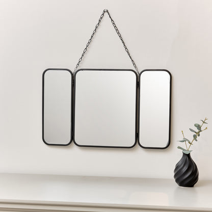 Small Black Triple Wall Hanging Mirror - 50cm x 30.5cm