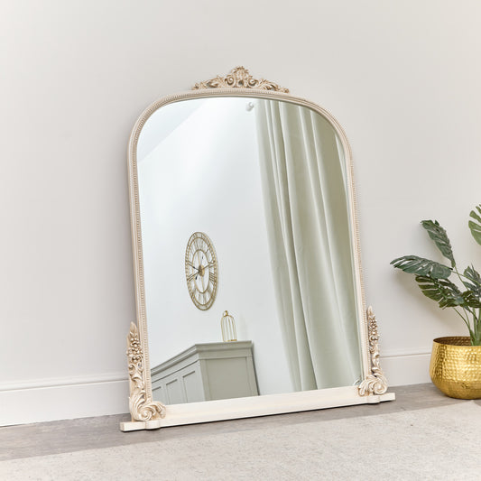  Extra Large Arch Antique Ivory Ornate Overmantle Mirror - 152cm x 128cm 