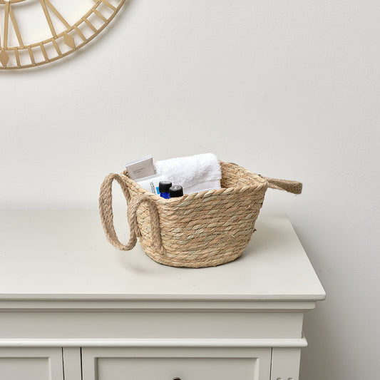  Rustic Woven Storage Basket with Handles - Small 