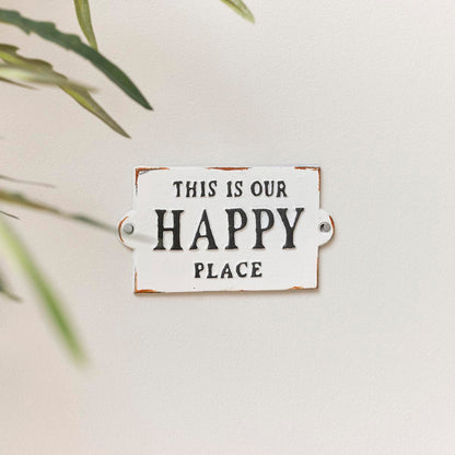 Rustic White Metal 'Happy Place' Wall Sign