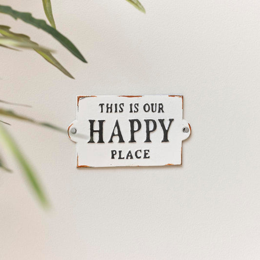  Rustic White Metal 'Happy Place' Wall Sign 