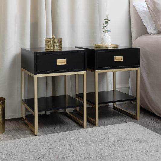  Pair of One Drawer Bedside Tables - Elle Black Range 