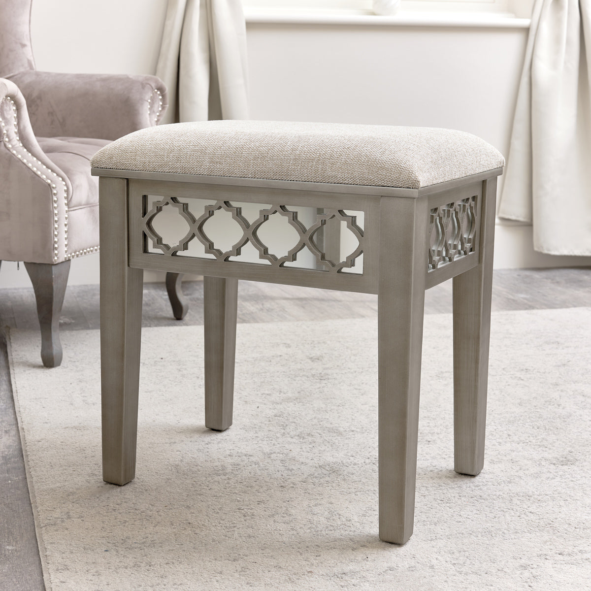 Silver Mirrored Stool - Sabrina Silver Range