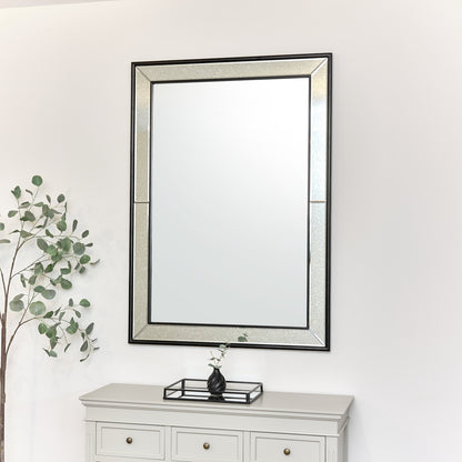 Large Black Antique Glass Framed Wall Mirror - 140cm x 100cm