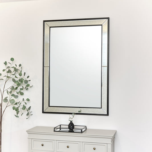  Large Black Antique Glass Framed Wall Mirror - 140cm x 100cm 