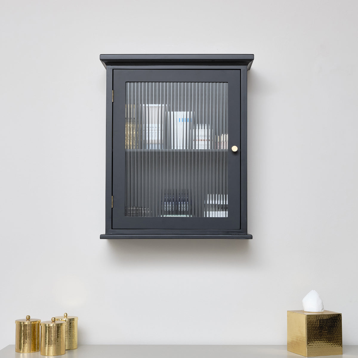 Black Reeded Glass Fronted Wall Cabinet