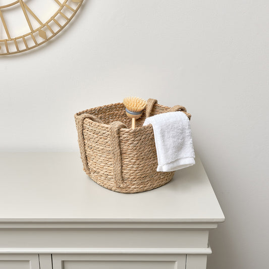  Rustic Woven Storage Basket with Handles - Medium 