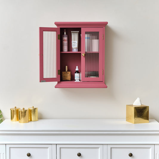  Raspberry Pink Reeded Glass Wall Cabinet 