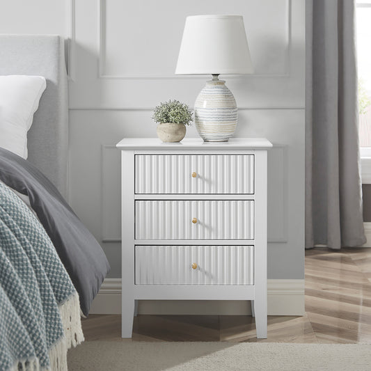  Pair of 3 Drawer Bedside Tables - Hales White Range 