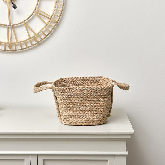  Rustic Woven Storage Basket with Handles - Medium 