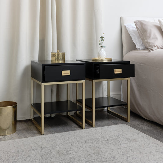  Pair of One Drawer Bedside Tables - Elle Black Range 