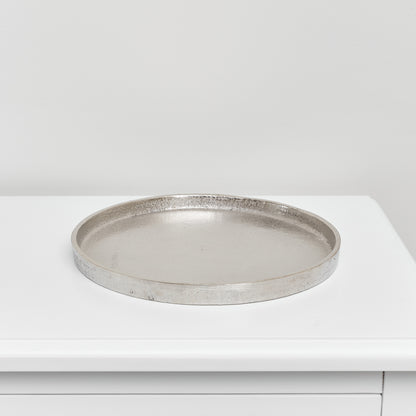 Medium Round Silver Metal Tray - 25.5cm