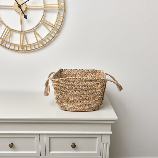  Rustic Woven Storage Basket with Handles - Large 