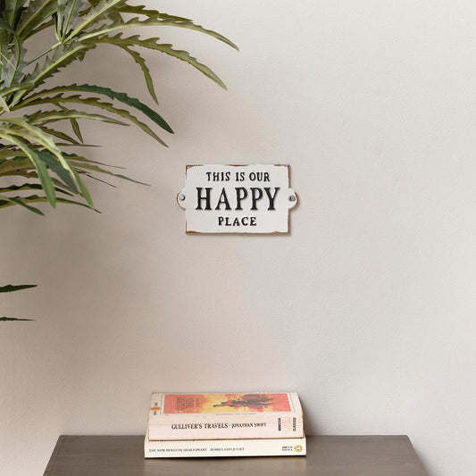  Rustic White Metal 'Happy Place' Wall Sign 