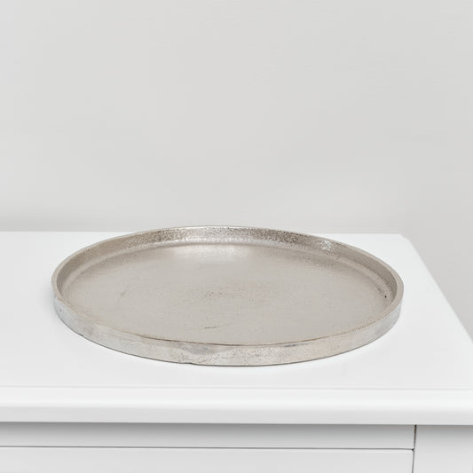  Large Round Silver Metal Tray - 30.5cm 