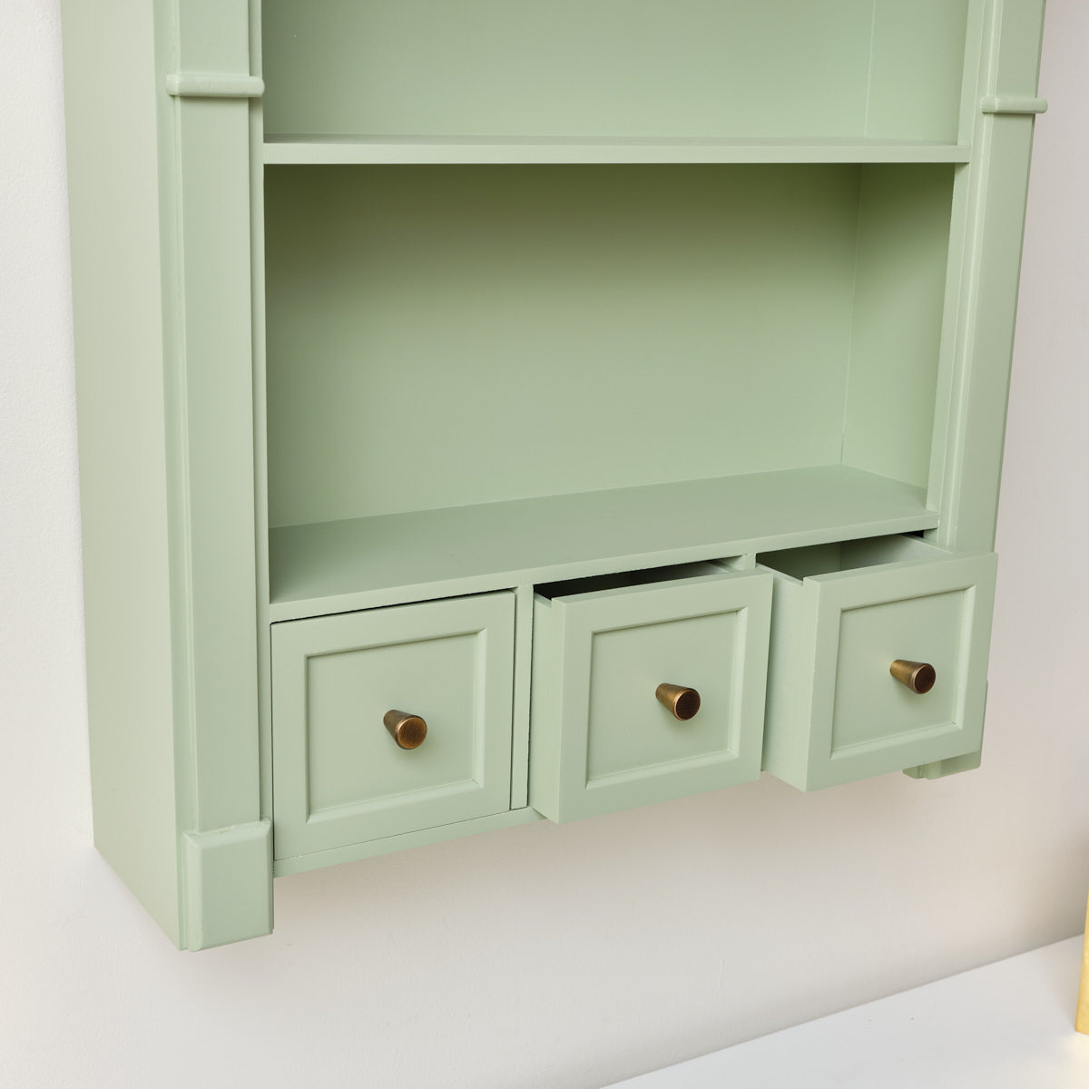 Sage Green Wooden Wall Shelf Unit with Drawers