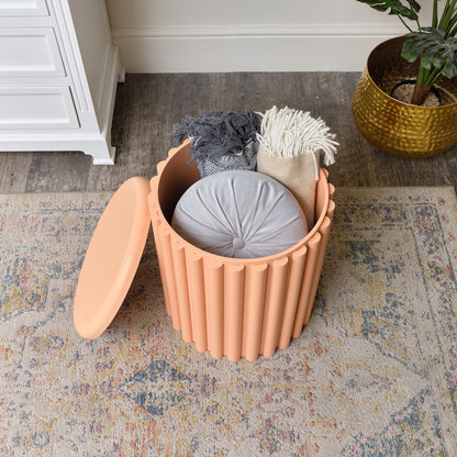 Apricot Wooden Fluted Storage Stool / Side Table