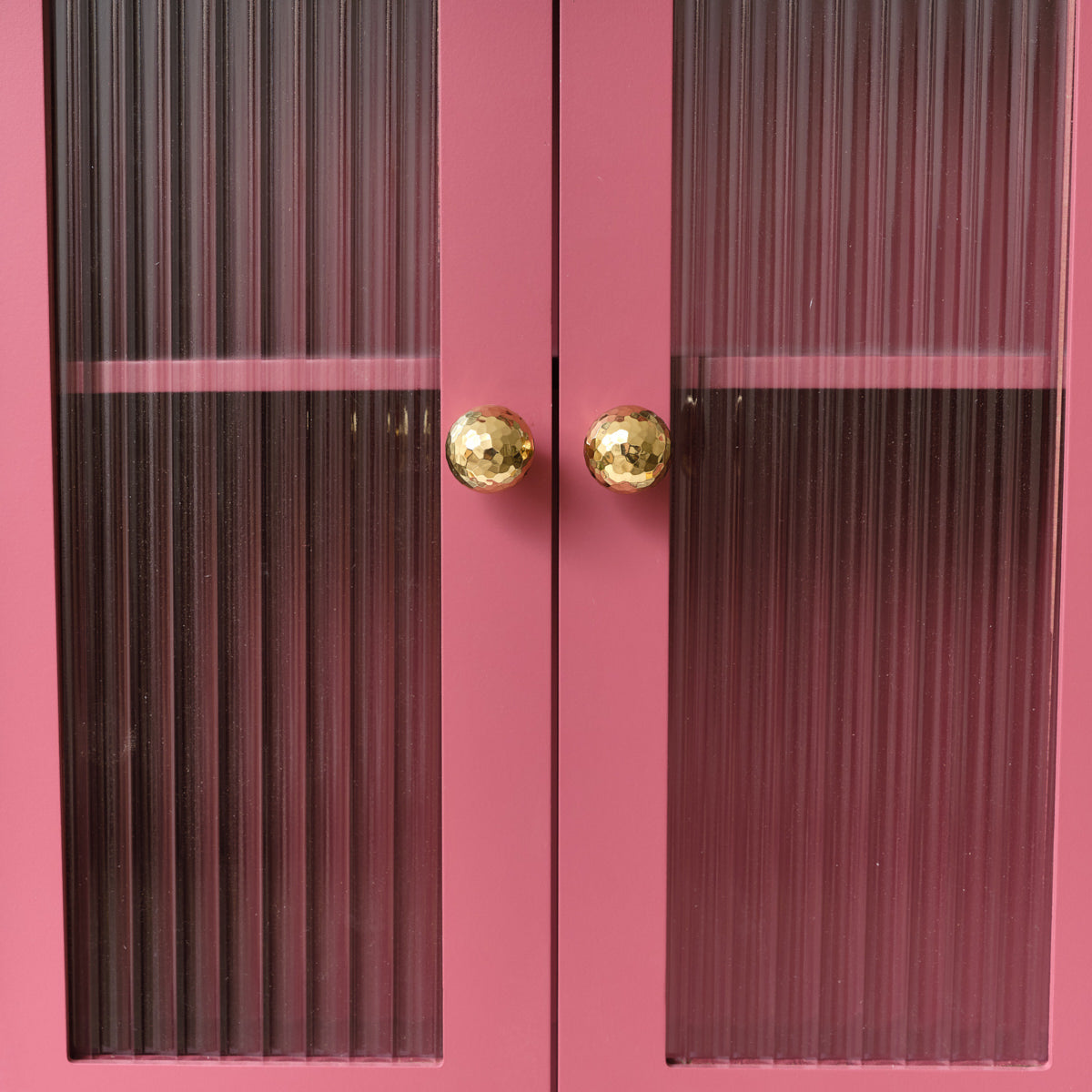 Raspberry Pink Reeded Glass Wall Cabinet