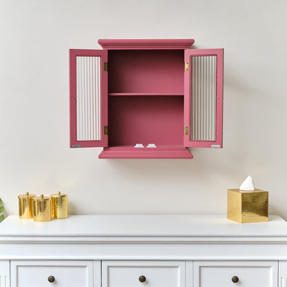 Raspberry Pink Reeded Glass Wall Cabinet