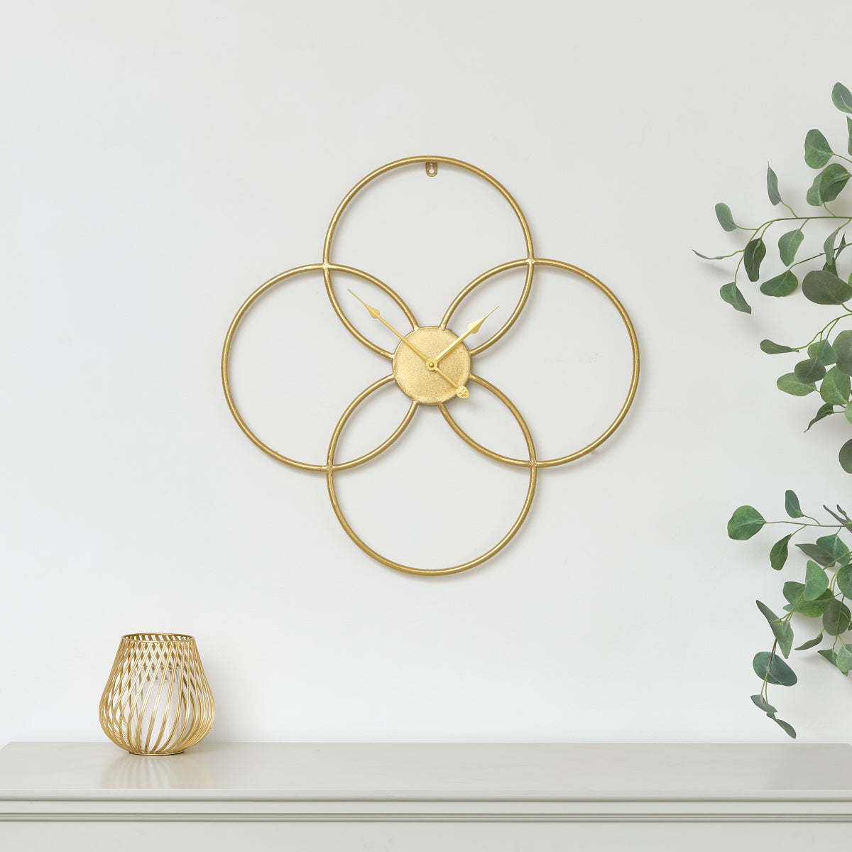 Gold Round Clover Wall Clock - 51cm x 51cm