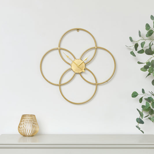  Gold Round Clover Wall Clock - 51cm x 51cm 