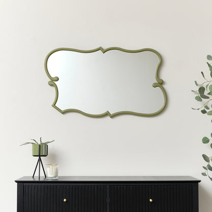 Light Olive Green Vintage Abstract Wall Mirror - 84cm x 53cm