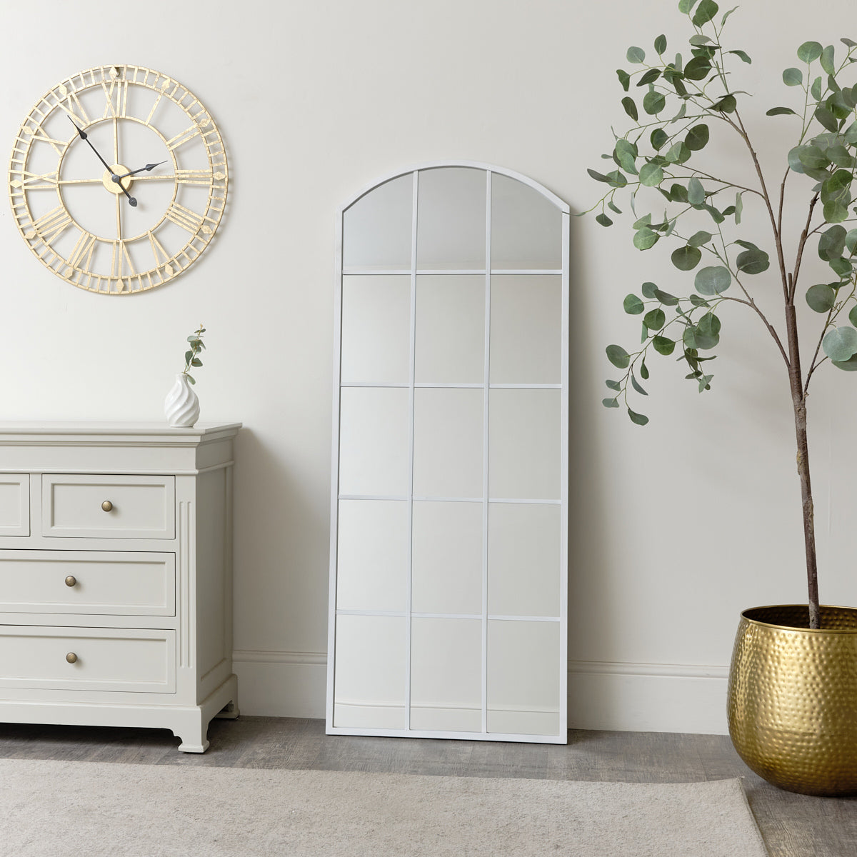 Large White Arched Window Mirror - 108cm x 59cm