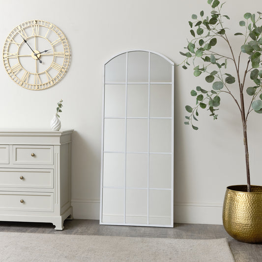  Large White Arched Window Mirror - 108cm x 59cm 