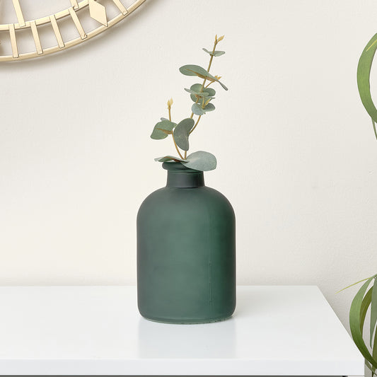  Green Frosted Glass Bottle Vase -18cm 