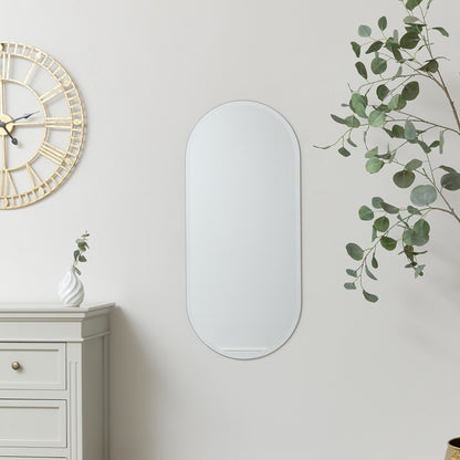 Frameless Bevelled Oval Wall Mirror 90cm x 40cm