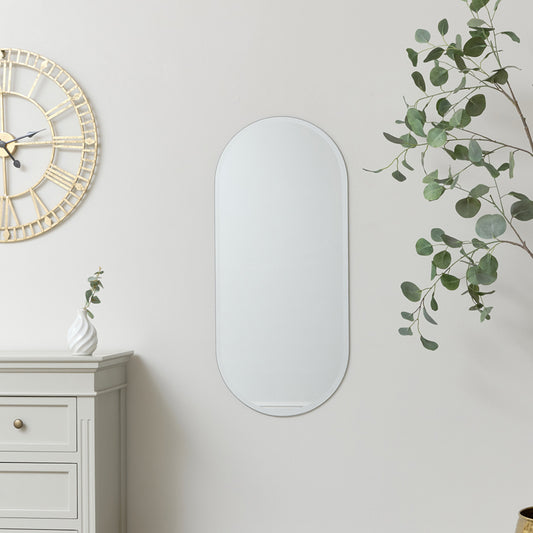  Frameless Bevelled Oval Wall Mirror 90cm x 40cm 