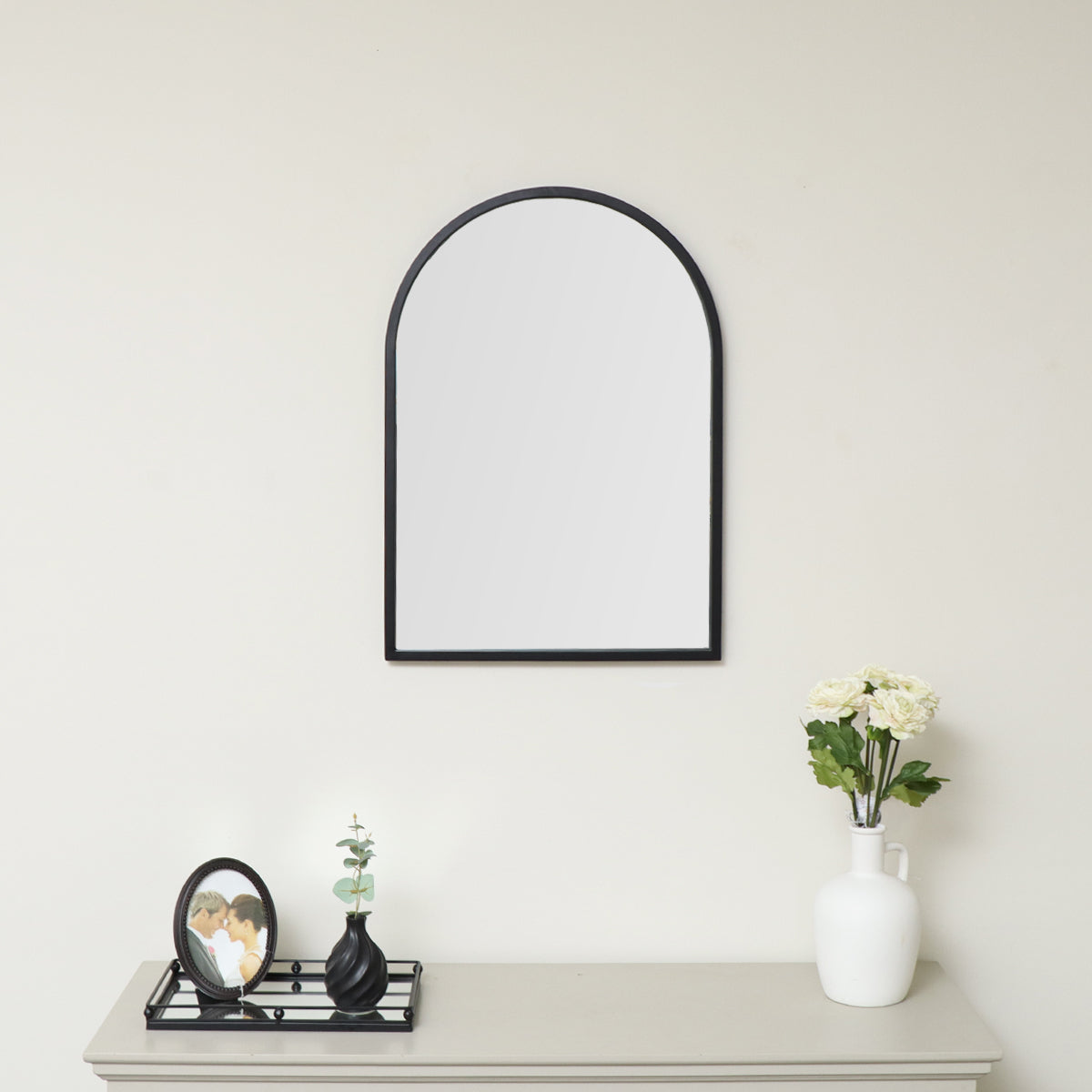 Framed Black Arched Mirror 70cm x 50cm