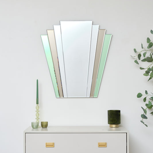  Green & Mocha Glass Art Deco Fan Wall Mirror 75cm x 68cm 