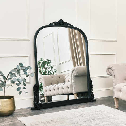  Large Arch Black Ornate Overmantle Mirror - 152cm x 128cm 