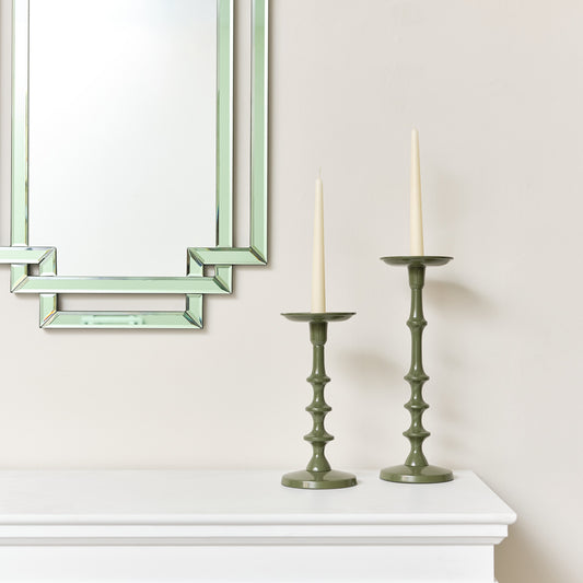  Set of 2 Green Candle Holders 