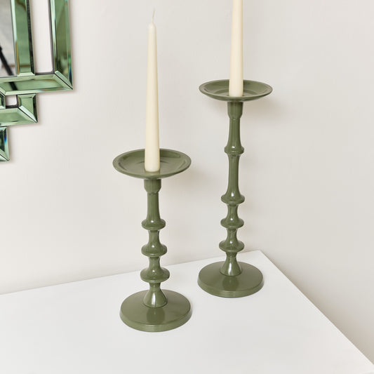  Set of 2 Green Candle Holders 