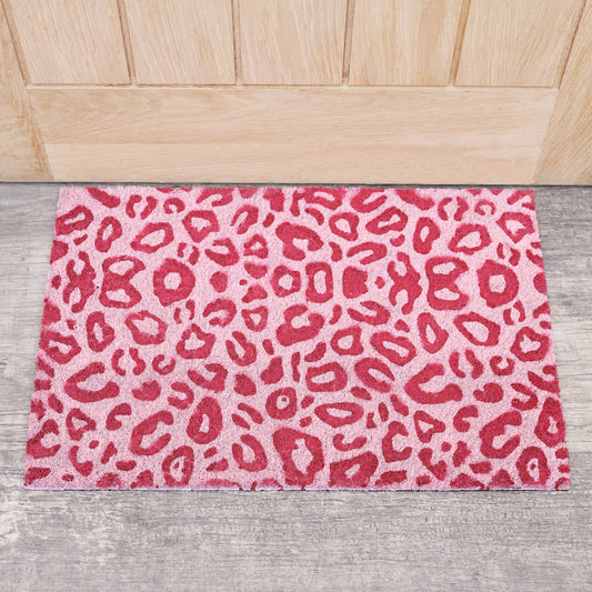  Pink Leopard Print Coir Door Mat 