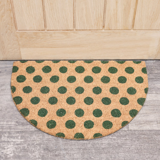  Forest Green & Natural Polka Dot Half Moon Door Mat 