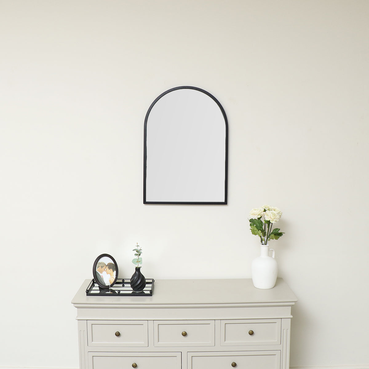 Framed Black Arched Mirror 70cm x 50cm