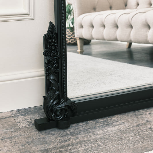  Large Arch Black Ornate Overmantle Mirror - 152cm x 128cm 