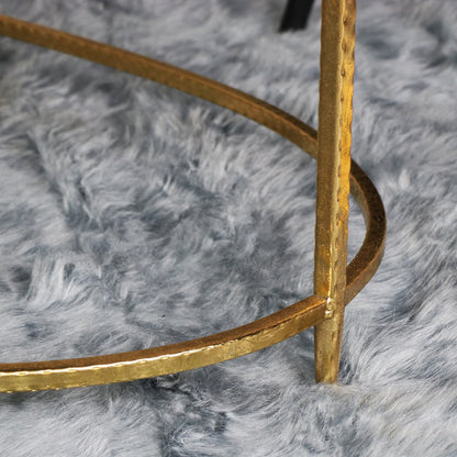 Large Gold Oval Glass Topped Coffee Table