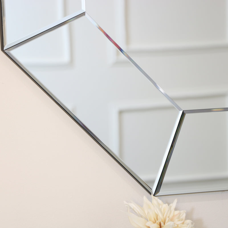 Large Hexagonal Mirrored Sectioned Wall Mirror 92cm x 92cm