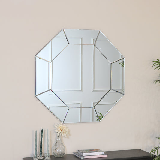  Large Hexagonal Mirrored Sectioned Wall Mirror 92cm x 92cm 