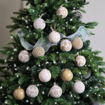 Box of 14 Gold & White Assorted Christmas Tree Baubles