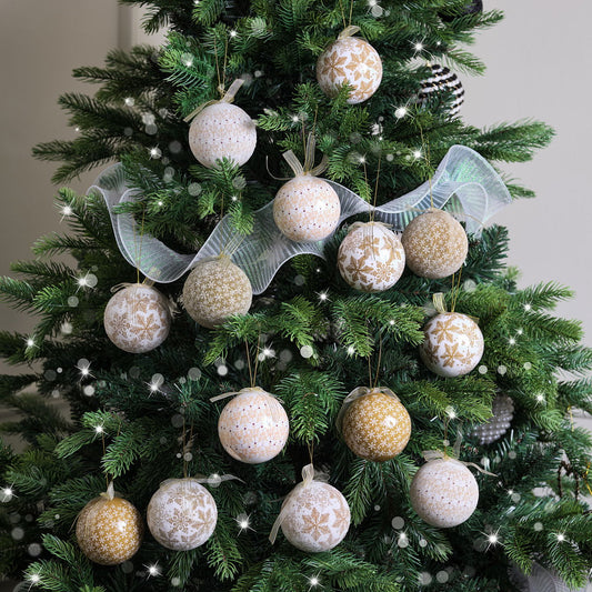  Box of 14 Gold & White Assorted Christmas Tree Baubles 