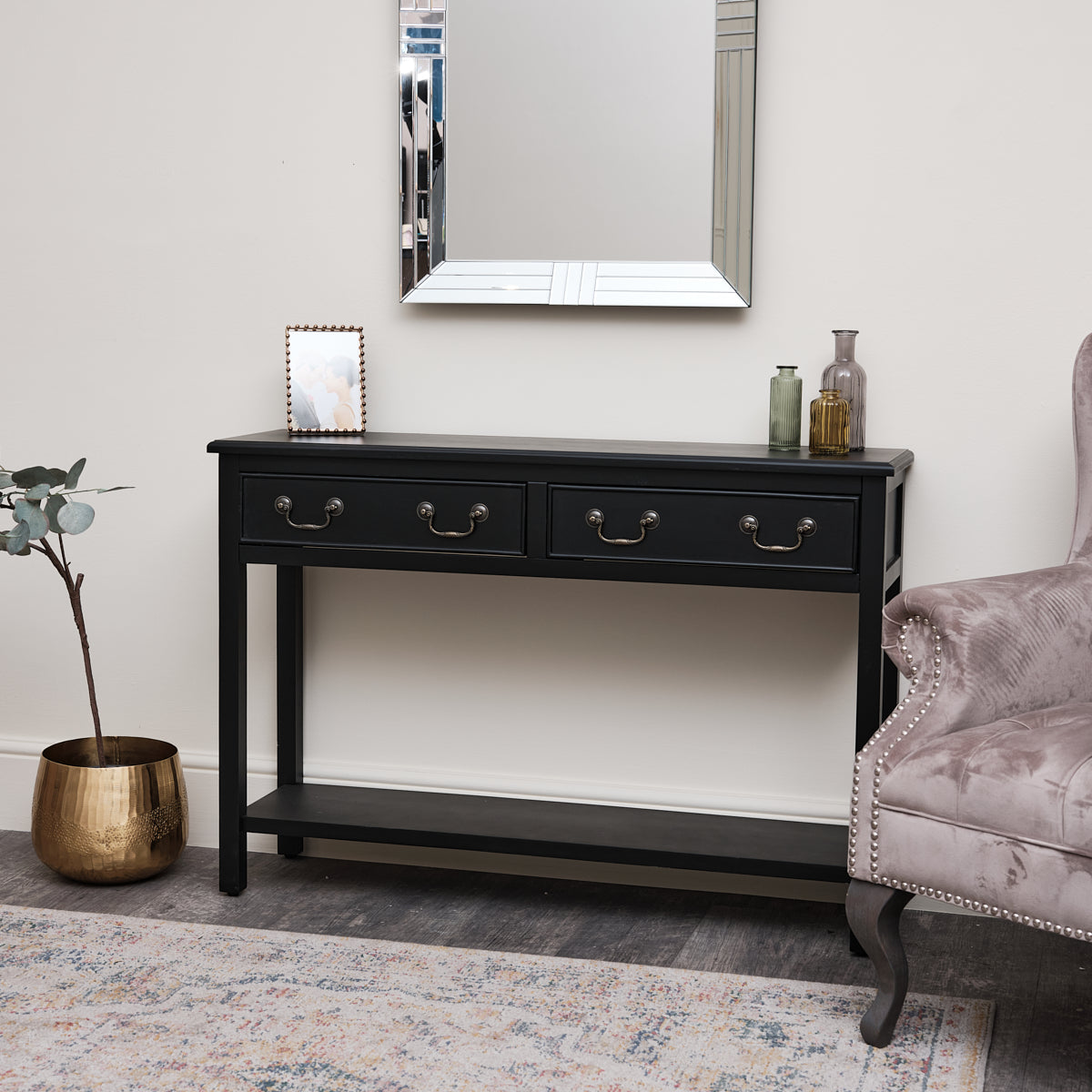 Black 2 deals drawer console table