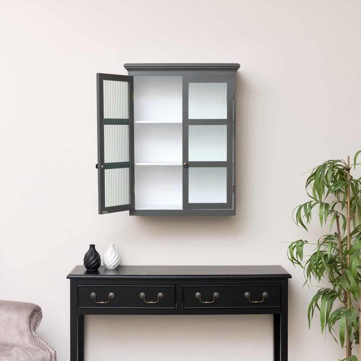 Gray wall store cabinet