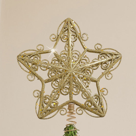  Gold Ornate Glitter Star Christmas Tree Topper 